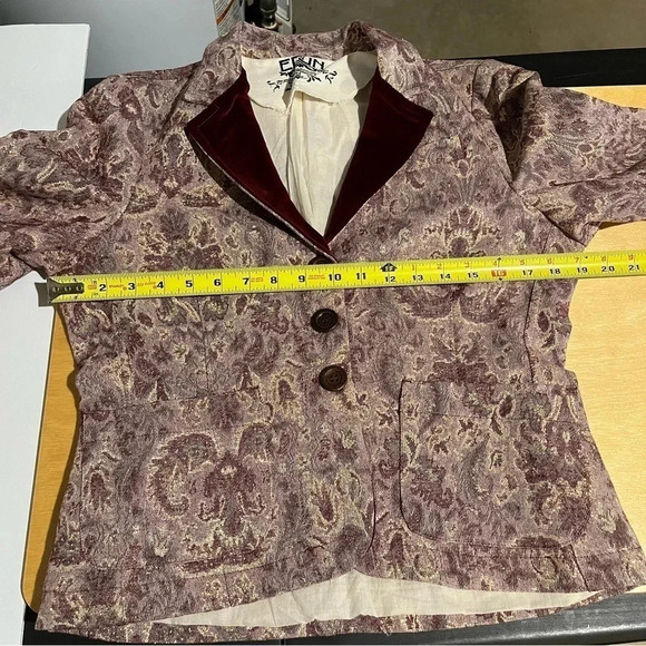 Edun Women's Floral Print Metallic Three Button Blazer 3/4 Sleeves Multicolor M - Picture 10 of 11